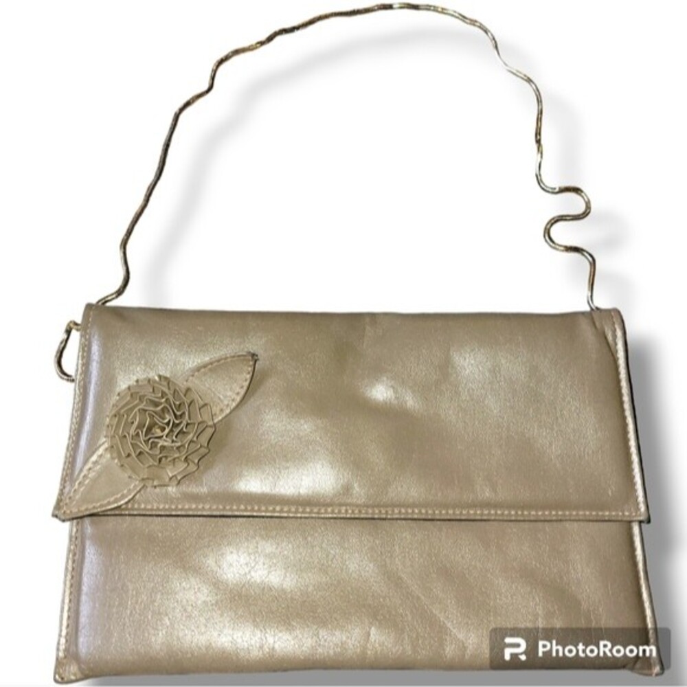 Vintage Coastal Cowgirl Y2K Maryann Rosenfeld Tan Brown Flower Gold Chain Bag